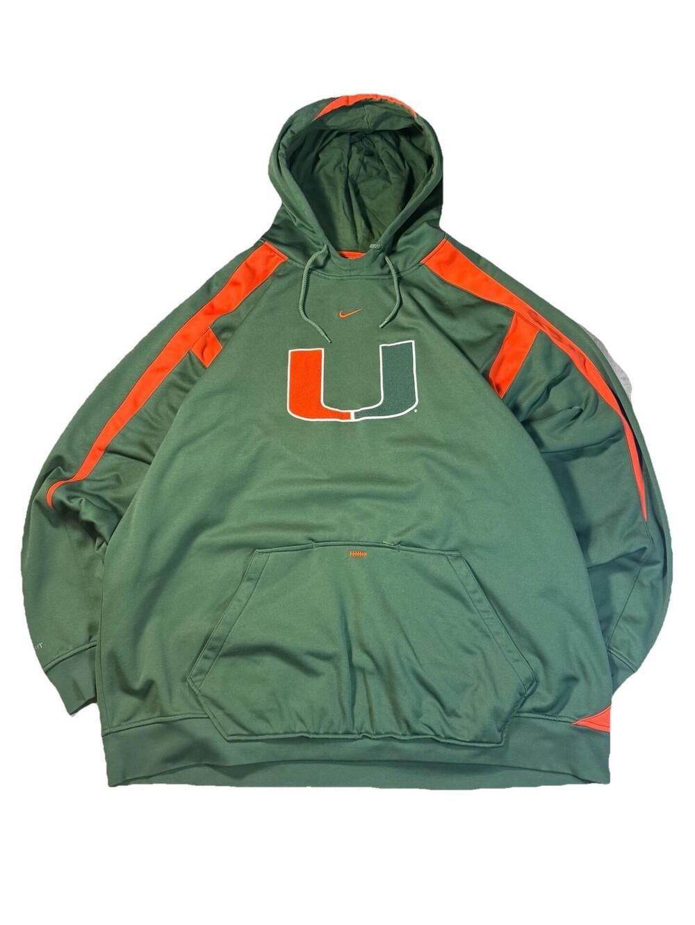 Vintage Team Nike University Of Miami Hurricanes Center Swoosh Hoodie Size XXL